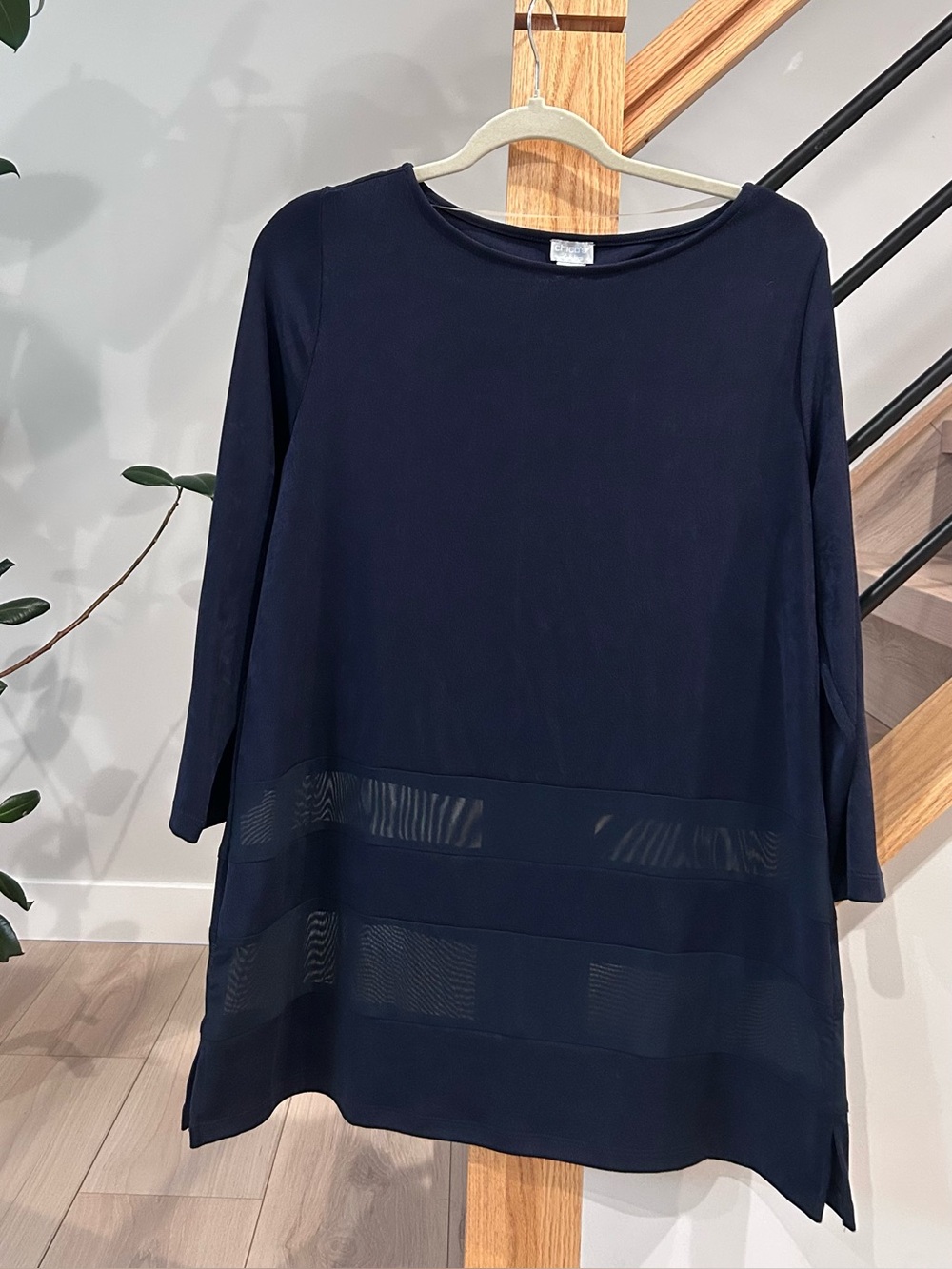 Chico's Women’s Navy Layered Sheer-Panel Tunic size 8/10